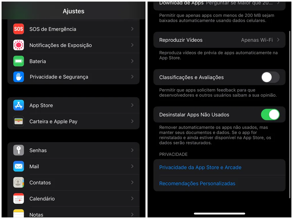 Desinstale automaticamente aplicativos que não estão sendo usados no iPhone e no iPad (Imagem: Captura de tela/Thiago Furquim/Canaltech)
