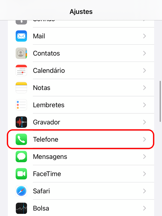 Entre nos ajustes do app Telefone no iPhone - Captura de tela: Thiago Furquim (Canaltech)