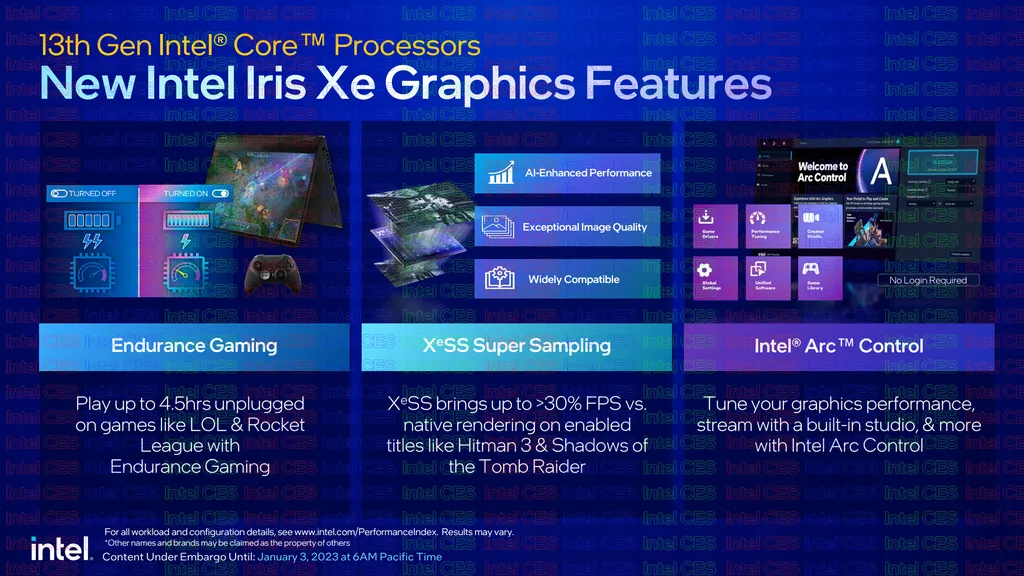 Os gráficos integrados da Intel a partir da 11ª geração de processadores receberão em 2023 suporte ao XeSS, modo Endurance Gaming e gerenciamento via Intel Arc Control (Imagem: Intel)