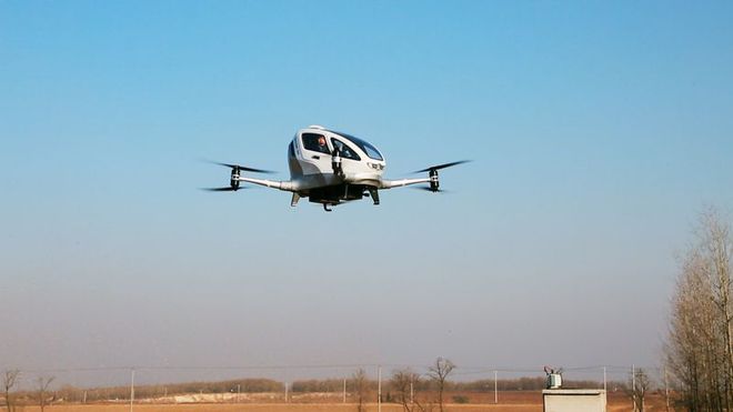 O drone 184 pode voar até 16 km. Foto: Ehang/Divulgação