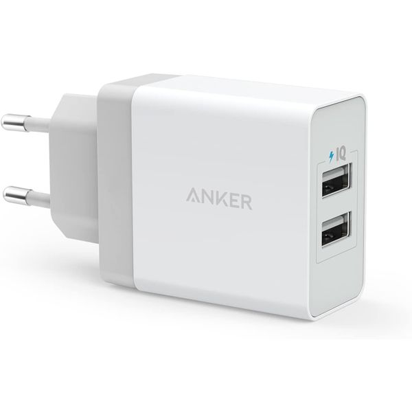 Carregador de tomada PowerPort 2 portas USB Potência de 24W Branco Anker