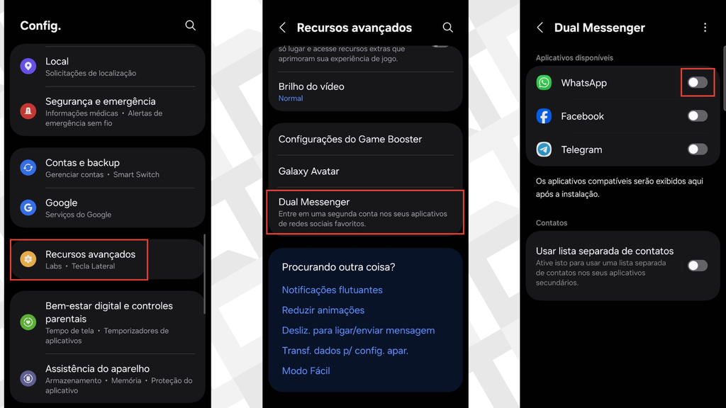 Passos para usar o recurso Dual App no Samsung