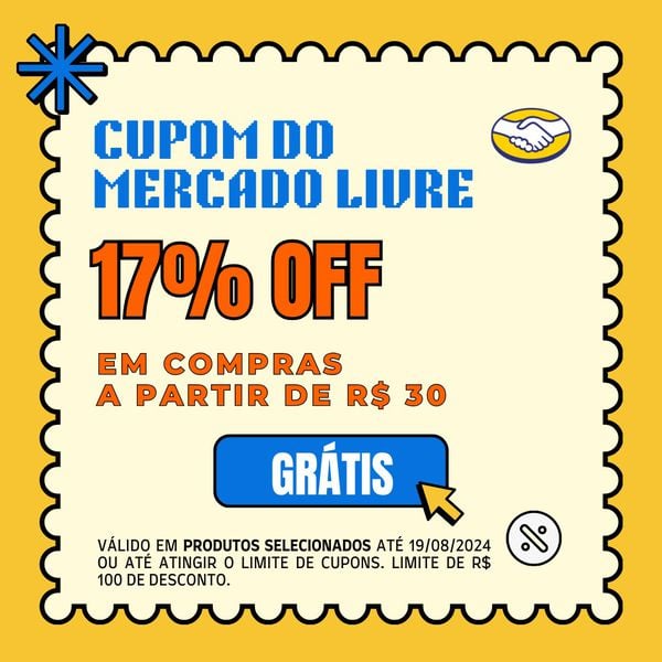 Cupom Mercado Livre: 17% OFF em compras a partir de R$ 30, limitado a R$ 100 de desconto - Válido em produtos selecionados de beleza