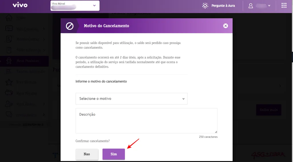 É possível cancelar um plano da Vivo online fazendo uma solicitação no site (Imagem: Captura de tela/André Magalhães/Canaltech)