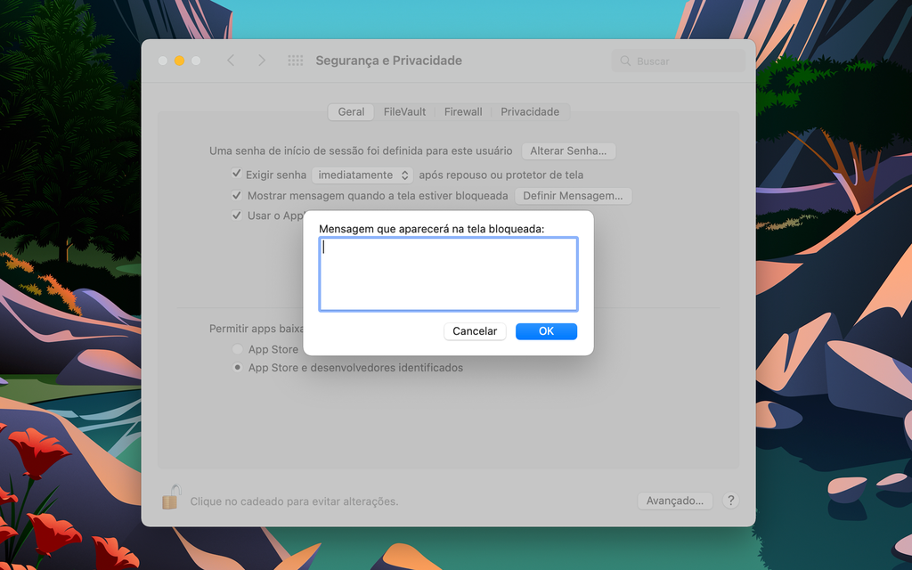 Insira uma mensagem na tela de bloqueio do seu Mac (Captura de tela: Lucas Wetten)