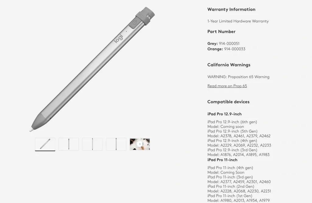 Site da Logitech faz referência a novos iPad Pro de 11 e 12,9 polegadas (Imagem: Captura de tela/Logitech)