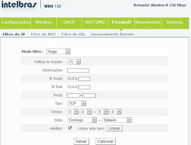 Intelbras WRN 150 - Screenshot Intelbras WRN 150 - Screenshot