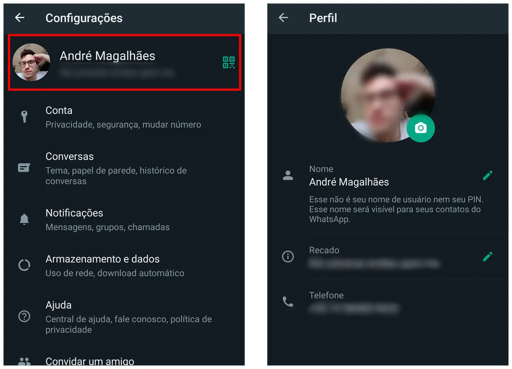 Edite o seu perfil do WhatsApp (Captura de tela: André Magalhães)
