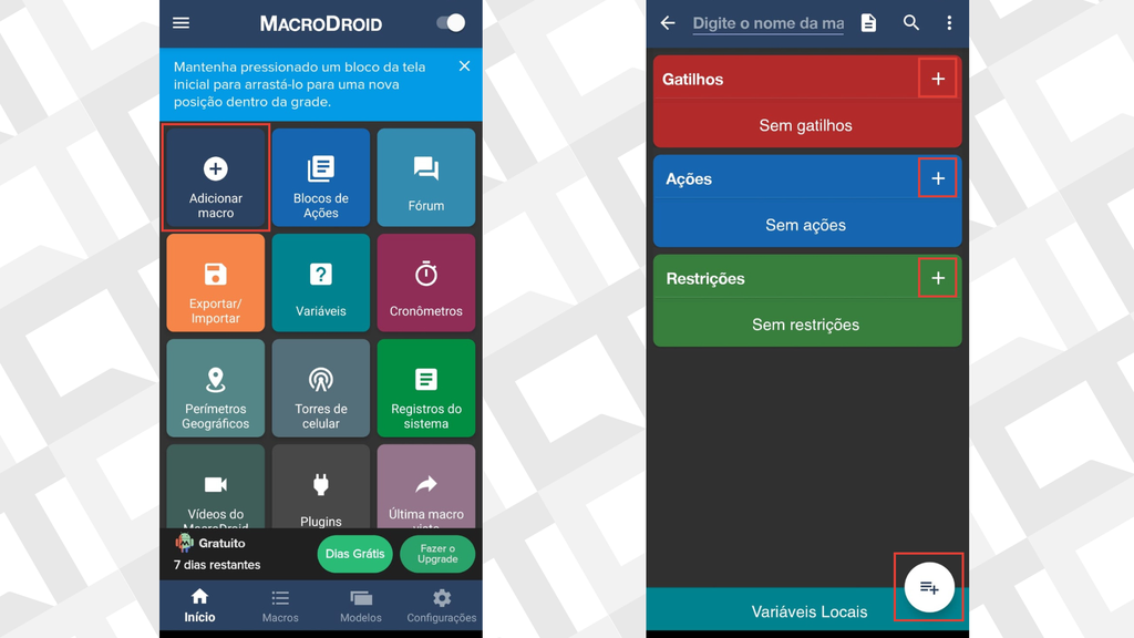 Passos para criar rotinas no MacroDroid