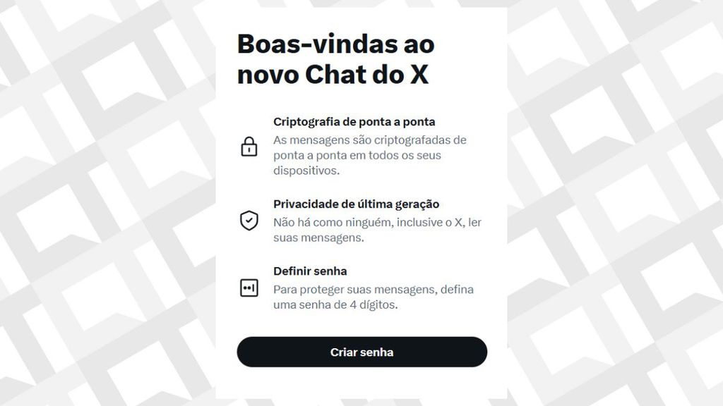 Novo Bate-papo do X demanda criação de senha 