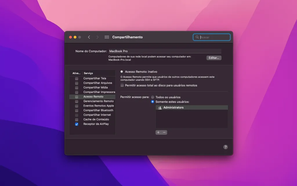 Altere o nome do Mac nos ajustes do sistema (Captura de tela: Thiago Furquim/Canaltech)