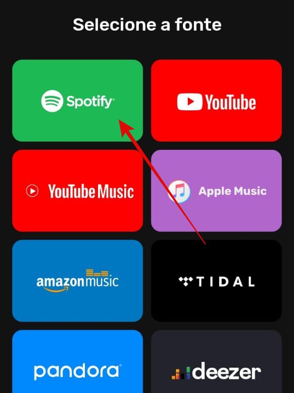 Escolha o Spotify para ser sua fonte de transferências de música (Imagem: Guadalupe Carniel/Captura de tela)