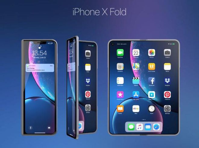 Conceito do "iPhone X Fold": Apple pode estar trabalhando em dispositivos de tela dobrável para encarar Samsung e Huawei no futuro (Imagem: Reprodução/Forbes)