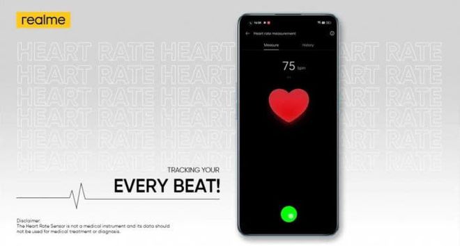Teaser destaca o Realme 9 Pro Plus com sensor de medição de frequência cardíaca (Imagem: Divulgação/Realme)