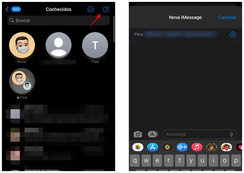 Crie um grupo enviando mensagem para vários contatos no iMessage (Captura de tela: Thiago Furquim/Canaltech)