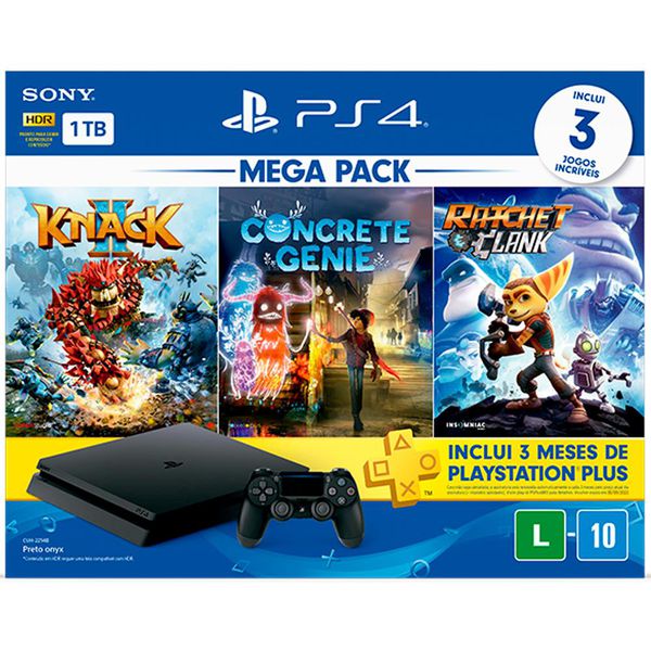Console Playstation 4 Hits 1TB Bundle Family - Games Knack 1 + Concrete Genie + Rachet & Clanck [CUPOM + BOLETO]
