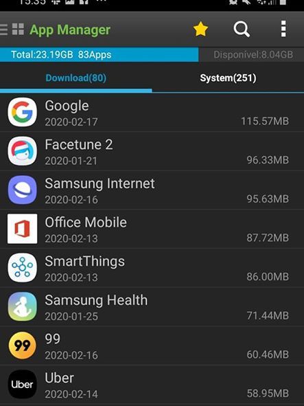 O App2SD & App Manager transfere aplicativos para o cartão de memória do smartphone (Captura de tela: Ariane Velasco)