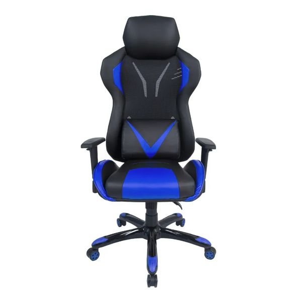 Cadeira Gamer Pelegrin Em Couro Pu Reclinável Pel-3015 Preta E Azul