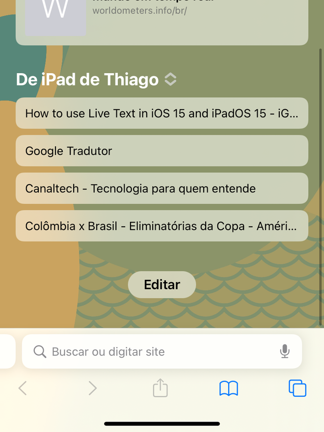 Toque em "Editar" para alterar ajustes do Safari - Captura de tela: Thiago Furquim (Canaltech)