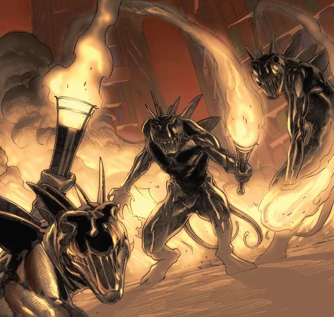 Nos quadrinhos, as crias de Gorr têm uma ligação mais próxima com os simbiontes (Imagem: Reprodução/Marvel Comics)