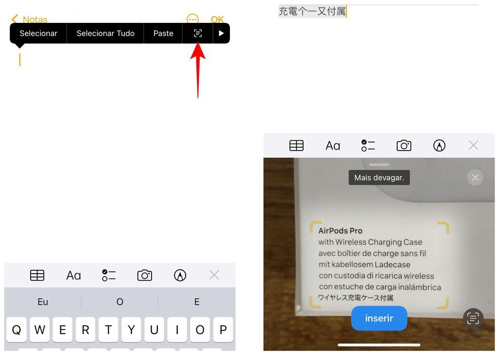 Use o Texto ao Vivo para inserir texto em documentos e mensagens do iPhone (Captura de tela: Thiago Furquim)