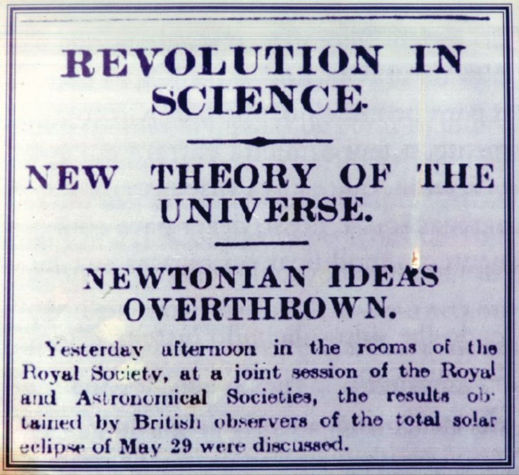 "Revolução na ciência", anunciaram os jornais da época, ao noticiar a comprovação da Teoria da Relatividade Geral (Foto: Museu do Eclipse)