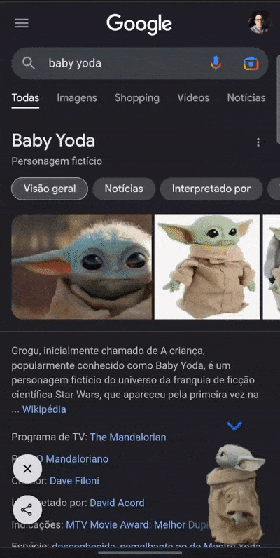 Experimente ativar o Baby Yoda na pesquisa do Google (Imagem: Captura de tela/André Magalhães/Canaltech)