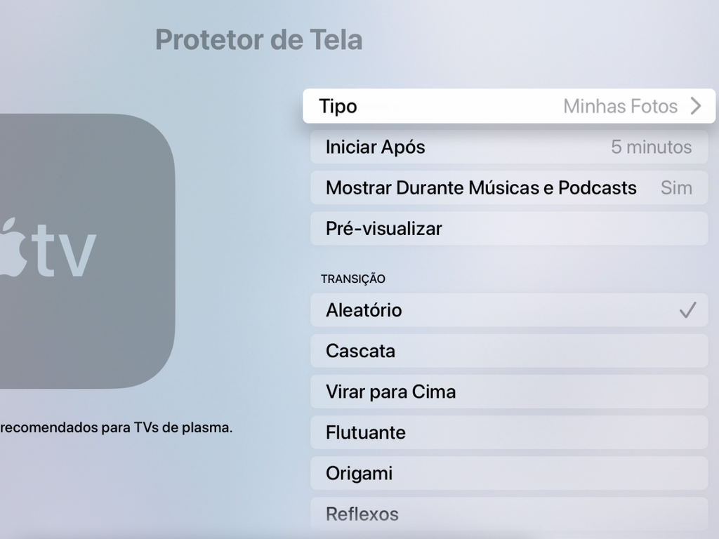 Abra os ajustes de proteção de tela na Apple TV para exibir suas fotos - Captura de tela: Thiago Furquim (Canaltech)