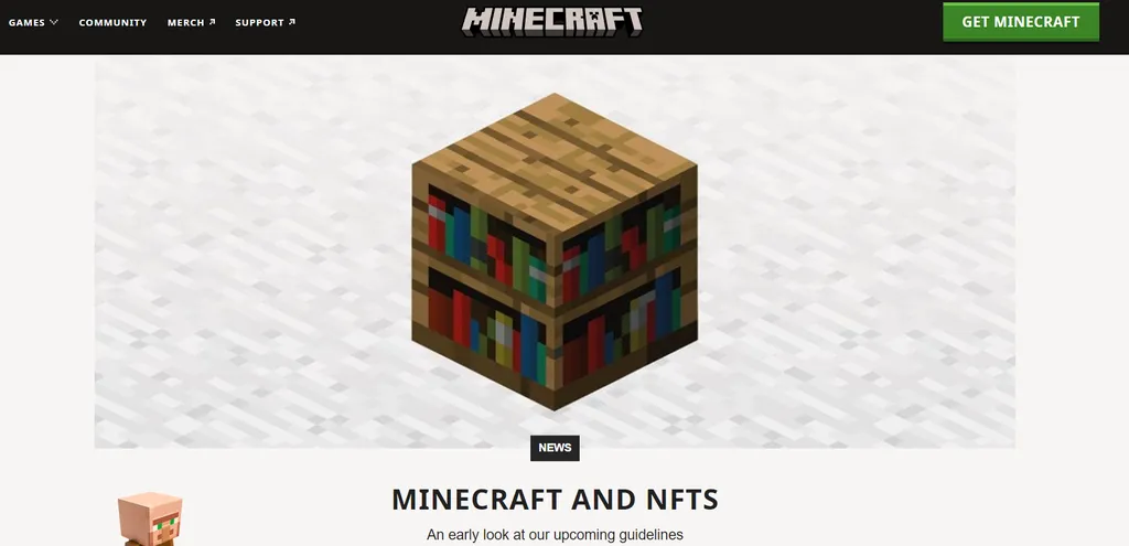 Publicação oficial no blog de Minecraft fala sobre a proibição de cripto no ambiente do jogo. (Imagem: Captura de Tela/Canaltech/Lucas Arraz)