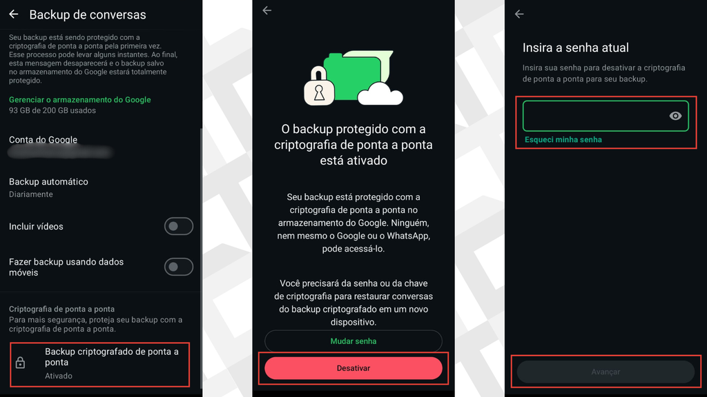 Passos para desativar a criptografia do backup no WhatsApp