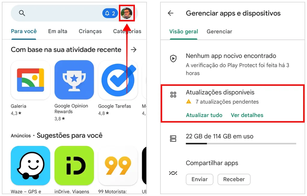 Entre na sua conta da Play Store para checar atualizações no Google Maps (Captura de tela: Caio Carvalho)