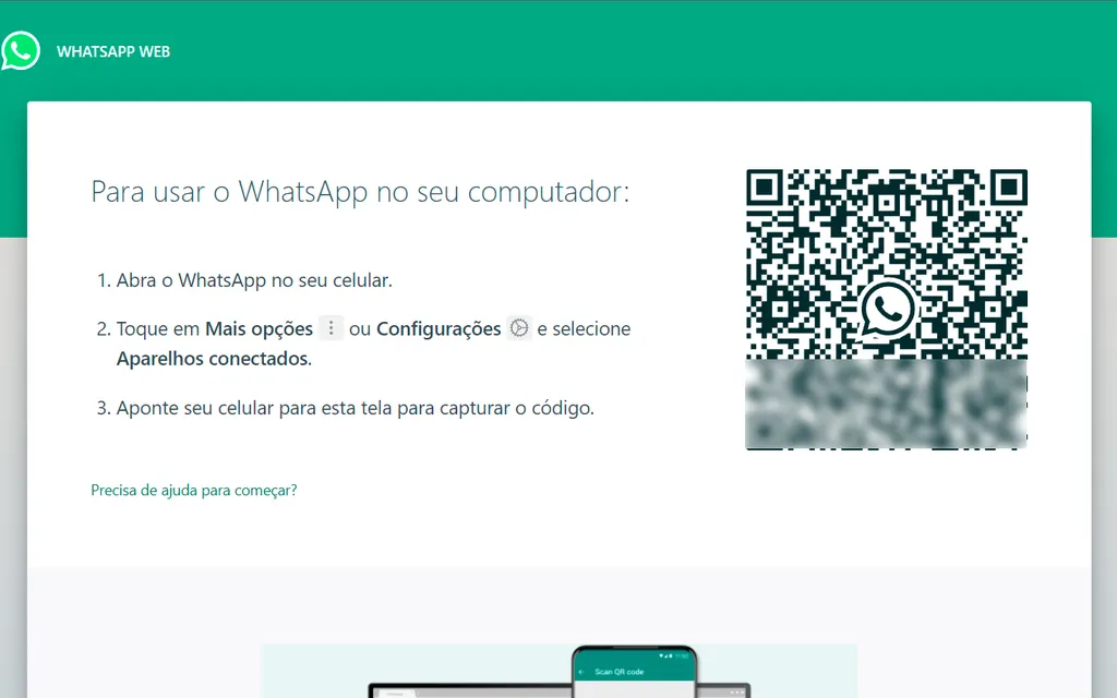 O QR Code do WhatsApp pode ser usado para acessar o mensageiro na versão Web (Captura de tela: André Magalhães)