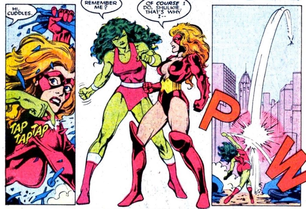Apesar de sua origem bem qualquer nota, Titânia e Mulher-Hulk sempre rivalizaram (Imagem:Reprodução/Marvel Comics)