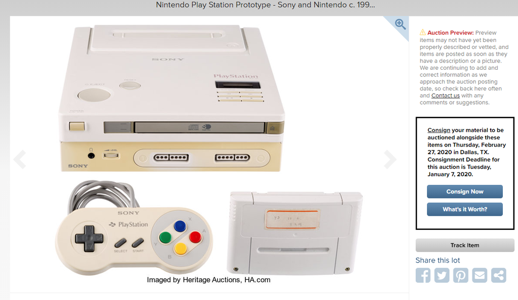 O Nintendo PlayStation, protótipo de uma antiga parceria entre a Nintendo e a Sony, já se encontra na página da empresa de leilões (Imagem: Reprodução/Heritage Auctions)