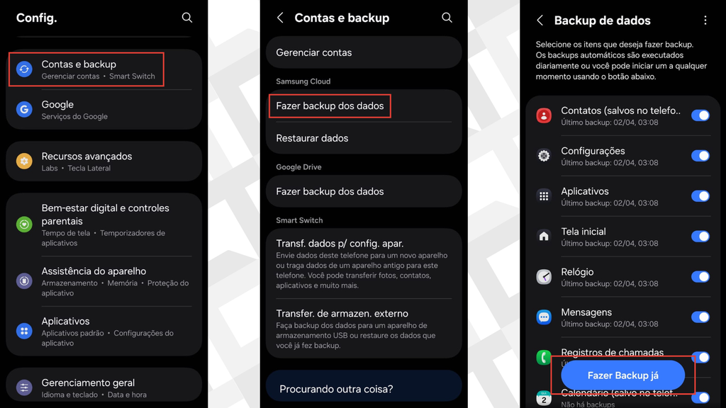 Passos para fazer backup de dados no Android