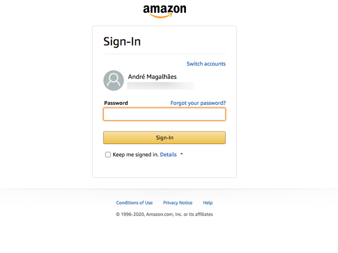 Faça login com a conta da Amazon (Imagem: André Magalhães/Captura de tela)
