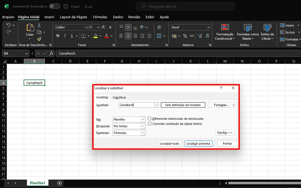 Veja como pesquisar no Excel (Captura de tela: Matheus Bigogno)