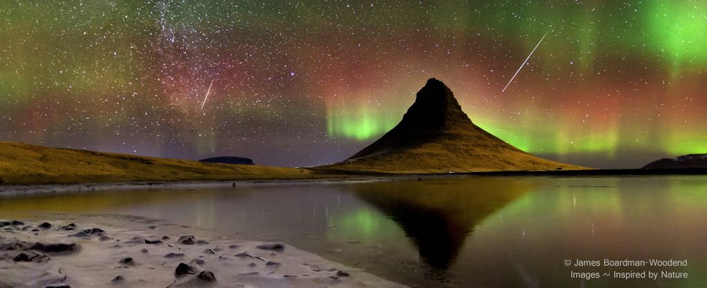 Brilho dos meteoros das Geminídeas e de uma aurora boreal na Islândia (Imagem: Reprodução/James Boardman-Woodend/Judy Schmidt)