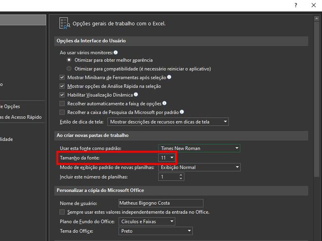 Ajuste também o tamanho padrão da fonte (Captura de tela: Matheus Bigogno)