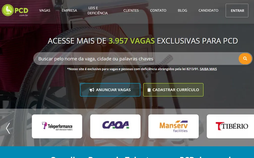Use o site para procurar por vagas para pessoas com deficiência (Captura de tela: André Magalhães)