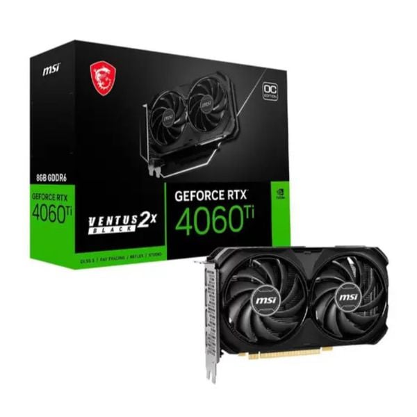 Placa de Vídeo RTX 4060 TI Ventus 2X Black 8G OC MSI NVIDIA GeForce, 8GB GDDR6, Ray Tracing, DLSS, G-Sync