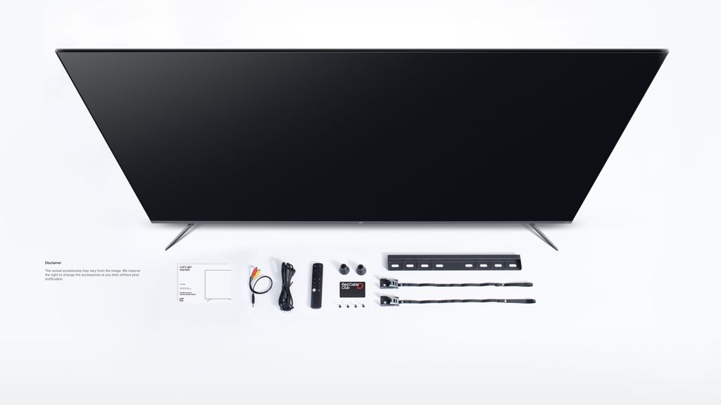 A OnePlus TV U1S com o conteúdo que vem na caixa (Imagem: Divulgação/OnePlus)