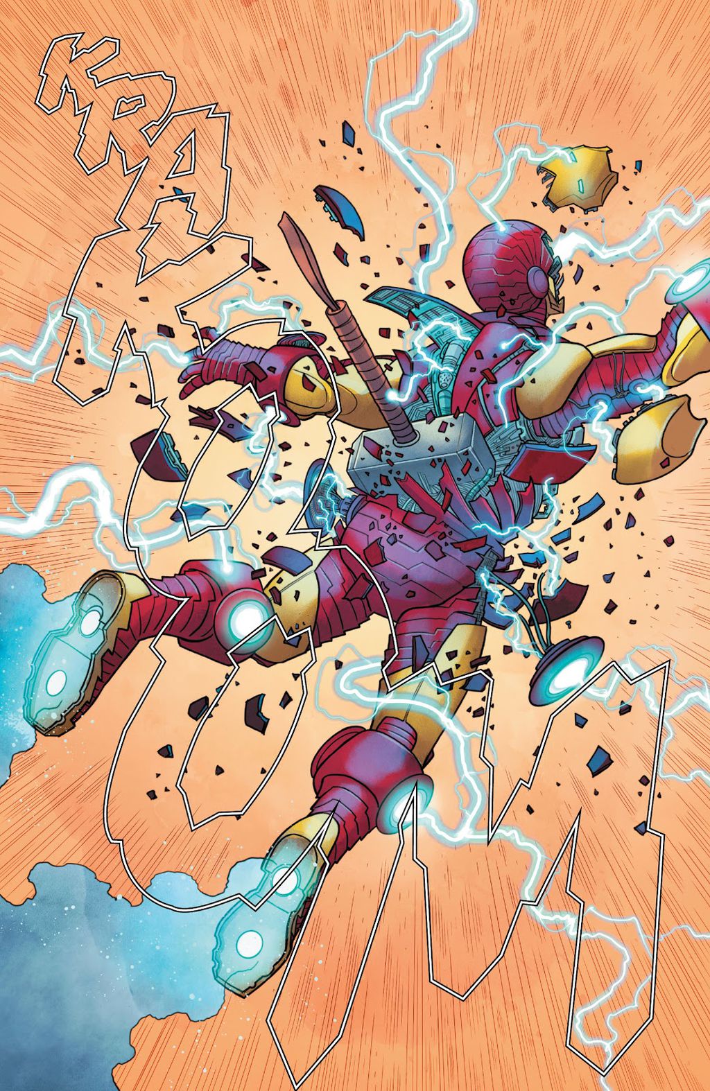 Homem de Ferro é destruído por Mjolnir (Imagem: Reprodução/Marvel)