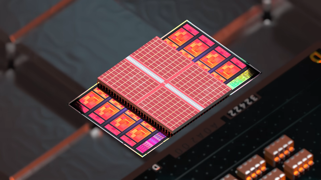 O AMD 3D V-cache adiciona uma camada adicional de L3 cache no processador. (Imagem: Divulgação/AMD YouTube)