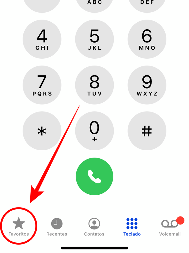 Entre no aplicativo Telefone do iPhone e clique em "Favoritos". Captura de tela: Lucas Wetten (Canaltech)
