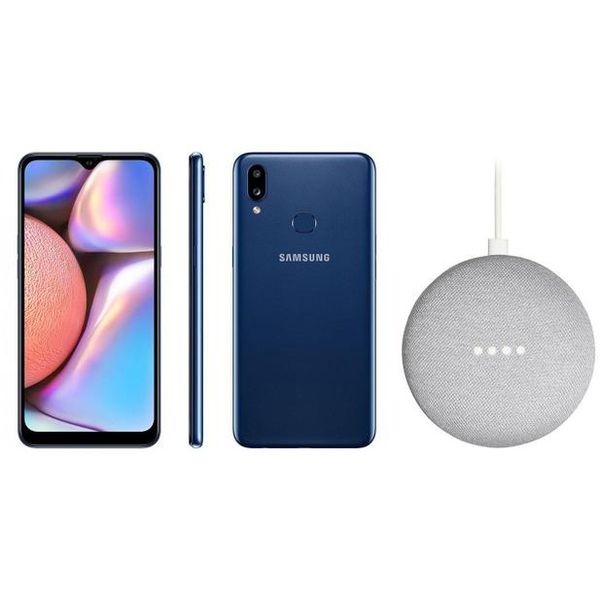Smartphone Samsung Galaxy A10s 32GB Azul - 4G 2GB RAM + Nest Mini 2ª geração Smart Speaker