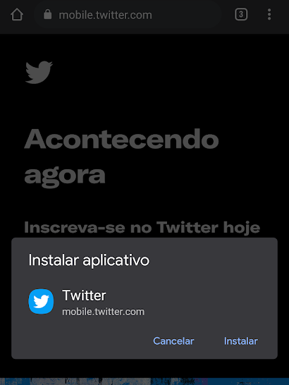 Exemplo de instalação do Web App do Twitter pelo navegador (Imagem: André Magalhães/Captura de tela)