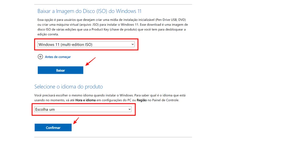 Você pode baixar uma ISO do Windows 11 diretamente no site da Microsoft (Imagem: Captura de tela/Fabrício Calixto/Canaltech)