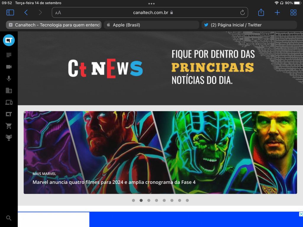 A barra superior de navegação do iPad acompanha a cor do site para diminuir seu destaque visual - Captura de tela: Thiago Furquim (Canaltech)