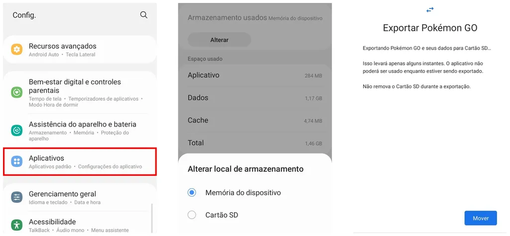 Selecione a opção "Cartão SD" para mover seus aplicativos (Captura de tela: Canaltech/Felipe Freitas)